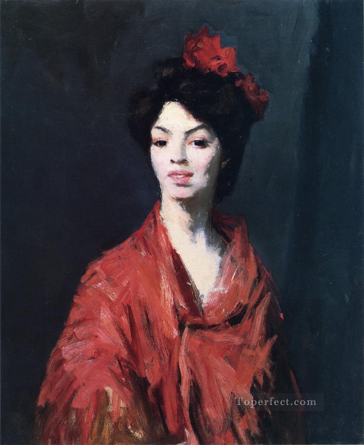 赤いショールを着たスペイン人女性の肖像画 アシュカン学校 ロバート・アンリ油絵